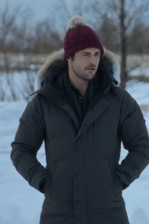 The Finnish Line Movie 2024 Beau Mirchoff Grey Shearling Hooded Jacket
