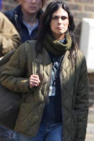 Allison Garrity Movie Greenland Migration 2025 Morena Baccarin Green Quilted Jacket