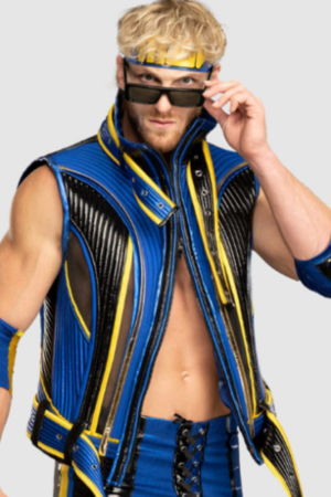 American Wrestler Logan Paul Wrestlemania 39 Blue Leather Vest