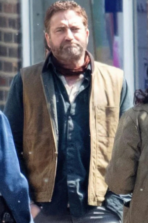 John Garrity Movie Greenland Migration 2025 Gerard Butler Brown Vest
