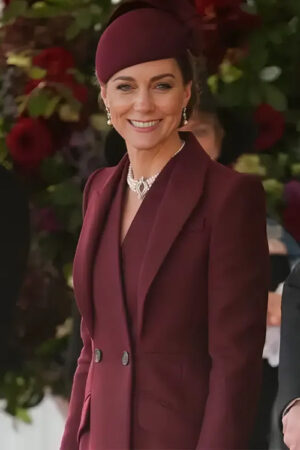 Kate Middleton Alexander McQueen Long Burgundy Coat