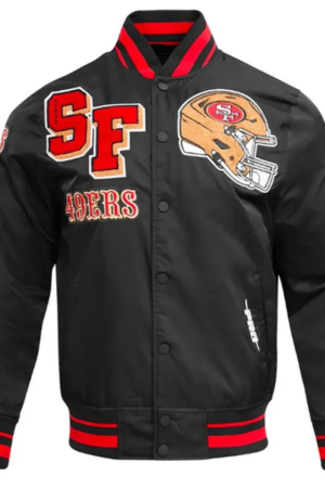San Francisco 49ers Mashup Rib Black Satin Varsity Jacket