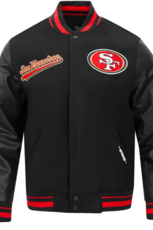 San Francisco 49ers Script Tail Classic Black Varsity Jacket