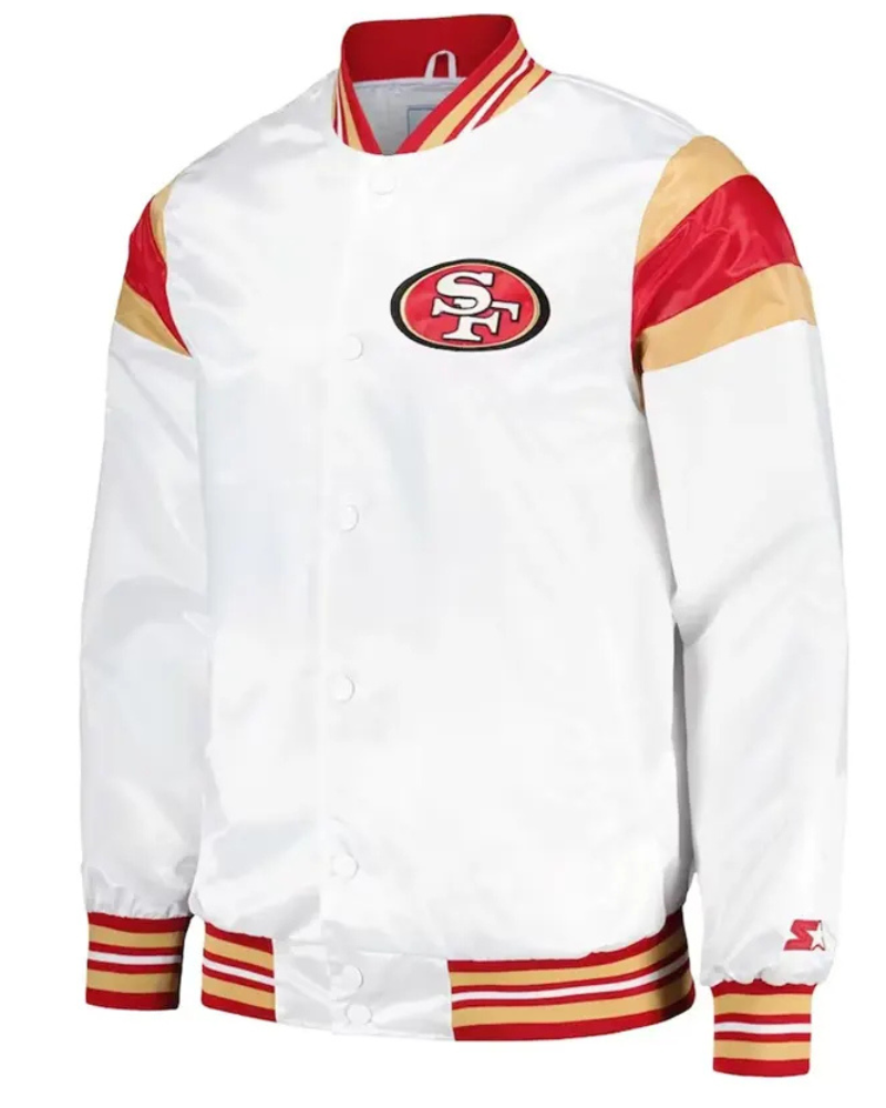 San Francisco 49ers White Varsity Satin Jacket San Francisco 49ers White Varsity Satin Jacket