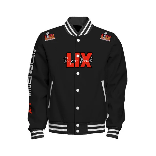 Super Bowl LIX Limited Design Varsity Jacket – Black – V2 Super Bowl LIX Limited Design Varsity Jacket – Black – V2