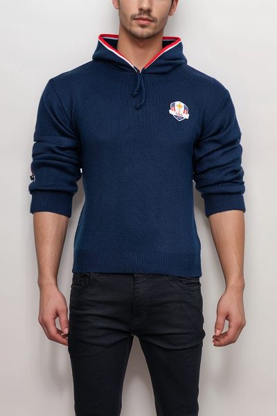 Embroidered Patch Knit Pullover Hoodie