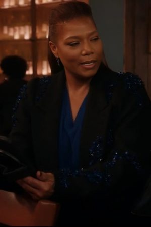The Equalizer Queen Latifah Blue Stones Embellishment Coat
