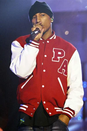 Pharrell Williams Red and White Letterman Jacket