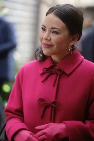 Sugarplummed 2024 Janel Parrish Pink Bow Coat