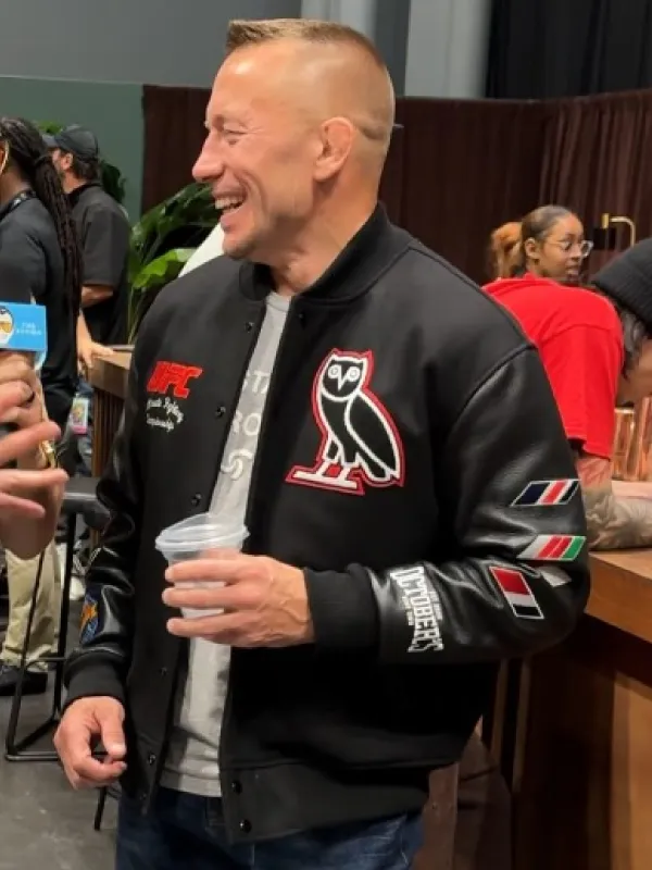 UFC Championship Georges St-Pierre Black Varsity Jacket UFC Championship Georges St-Pierre Black Varsity Jacket