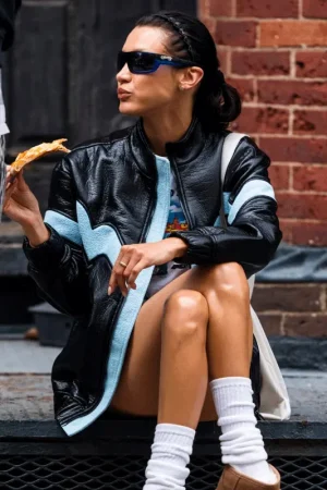 New York Street Bella Hadid Black Leather Jacket
