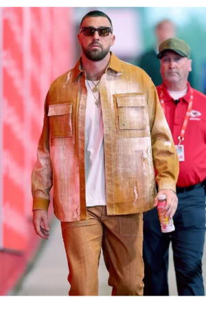 Travis Kelce Commanders v Chiefs 2025 Orange Denim Jacket