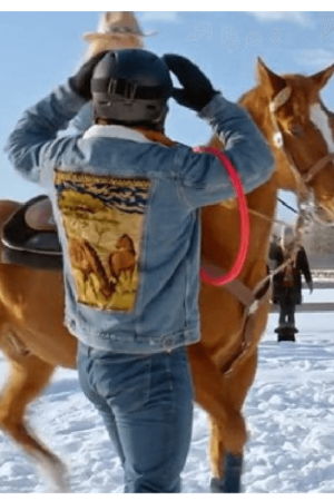 A Wild West Christmas Joey Scarpellino Horse Printed Denim Jacket
