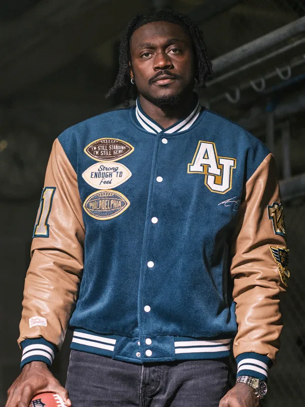 Philadelphia Eagles AJ Brown Wool Varsity Jacket Philadelphia Eagles AJ Brown Wool Varsity Jacket