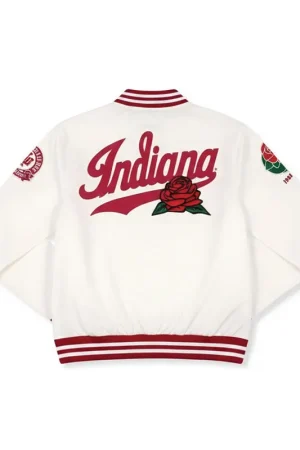 Get ready for the 2026 Rose Bowl with this exclusive Indiana Hoosiers White Varsity Jacket, blending style and team pride for every fan.