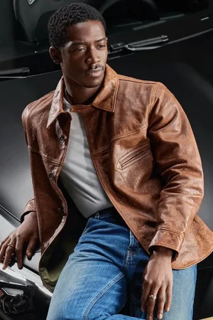 Elevate your style with the Mercedes-Benz Damson Idris Bradley leather car coat. A blend of luxury and sophistication, ideal for the modern driver.