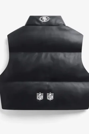 San Francisco 49ers Faux Leather Cropped Puffer Vest