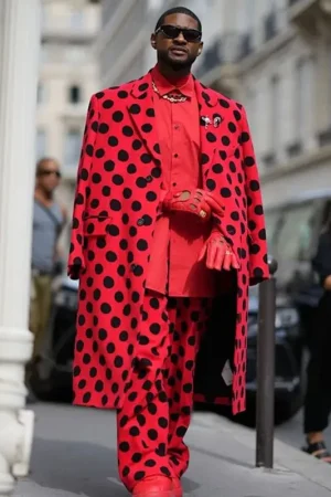 Usher Red Polka Dot Oversized Coat