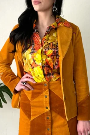 Rodeo Western Cowgirl Brown Corduroy Blazer Jacket