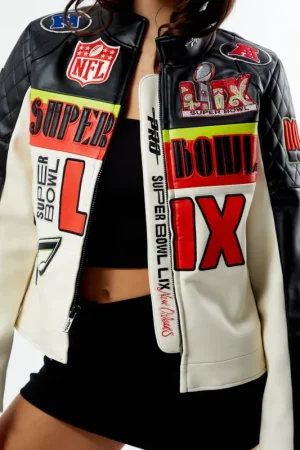 NFL Super Bowl LIX Women Moto Leather Jacket
