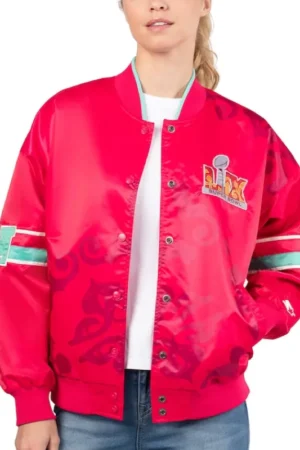 Super Bowl LIX 2025 Women Pink Varsity Jacket
