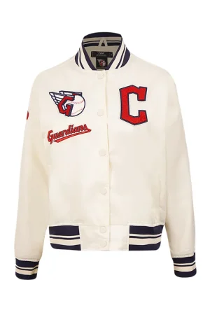 MLB Cleveland Guardians Cream Satin Varsity Jacket