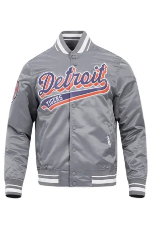 MLB Detroit Tiger Grey Satin Varsity Jacket